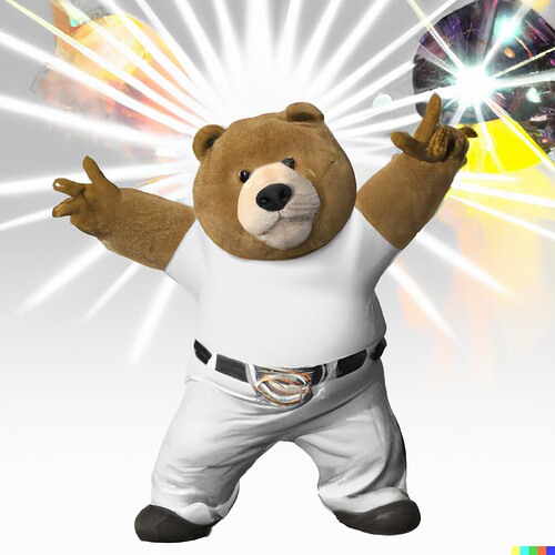 DALL·E 2022-08-02 10.20.17 - disco bear wearing a white jumpsuit dancing like john travolta in saturday night fever at the discotech