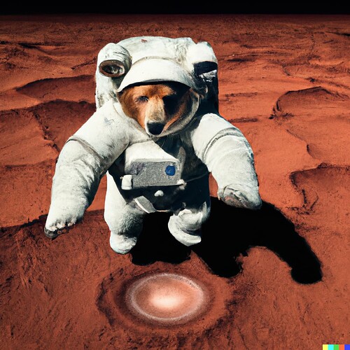 DALL·E 2022-08-02 14.11.03 - a photograph of a bear in a spacesuit landing on the surface of Mars